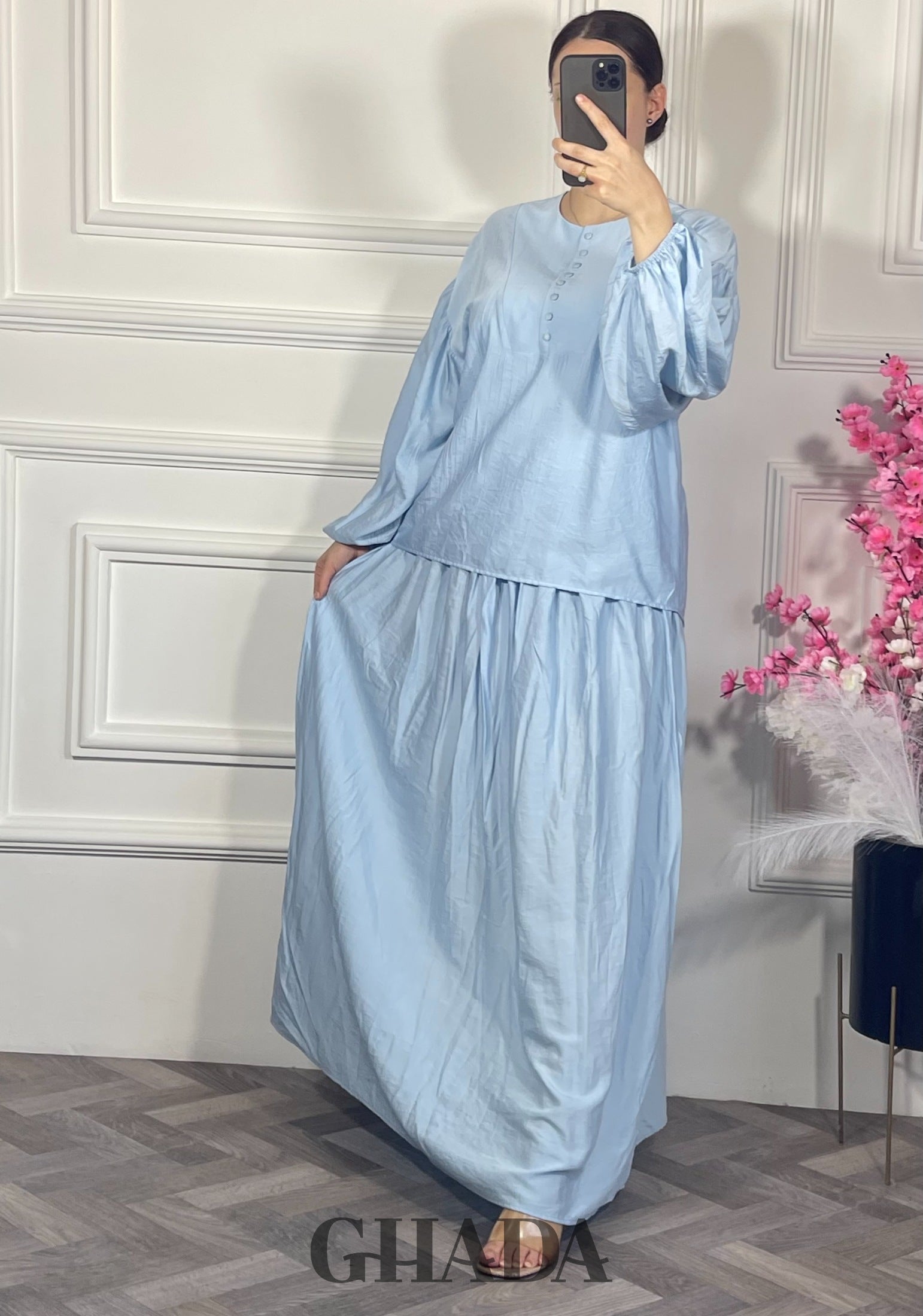 Ensemble avec jupe - Bleu ciel vue complète - ensemble femme - GHADA FASHION