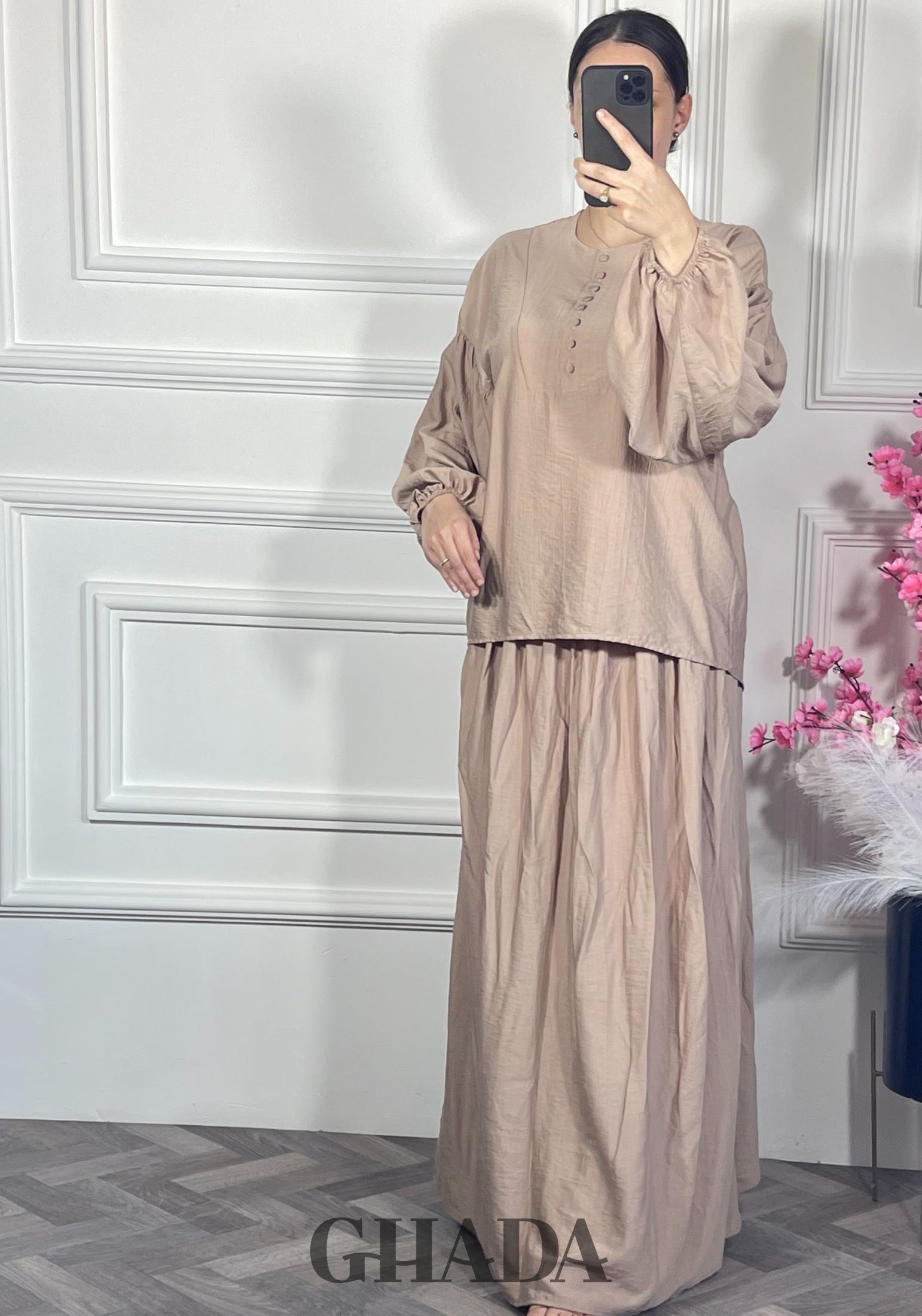 Ensemble avec jupe - Beige vue complète - ensemble femme - GHADA FASHION