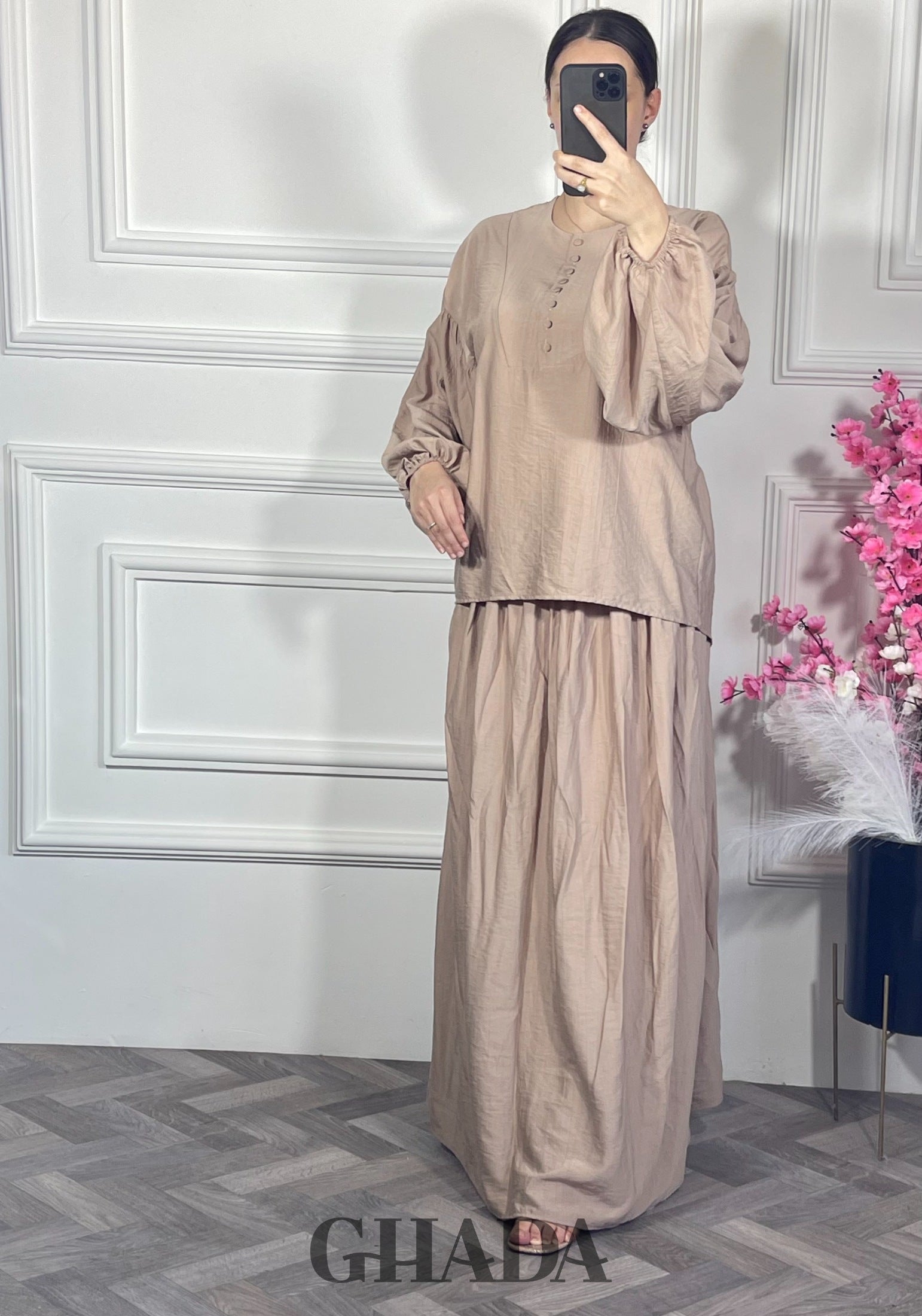 Ensemble avec jupe - Beige détail broderie - ensemble femme - GHADA FASHION