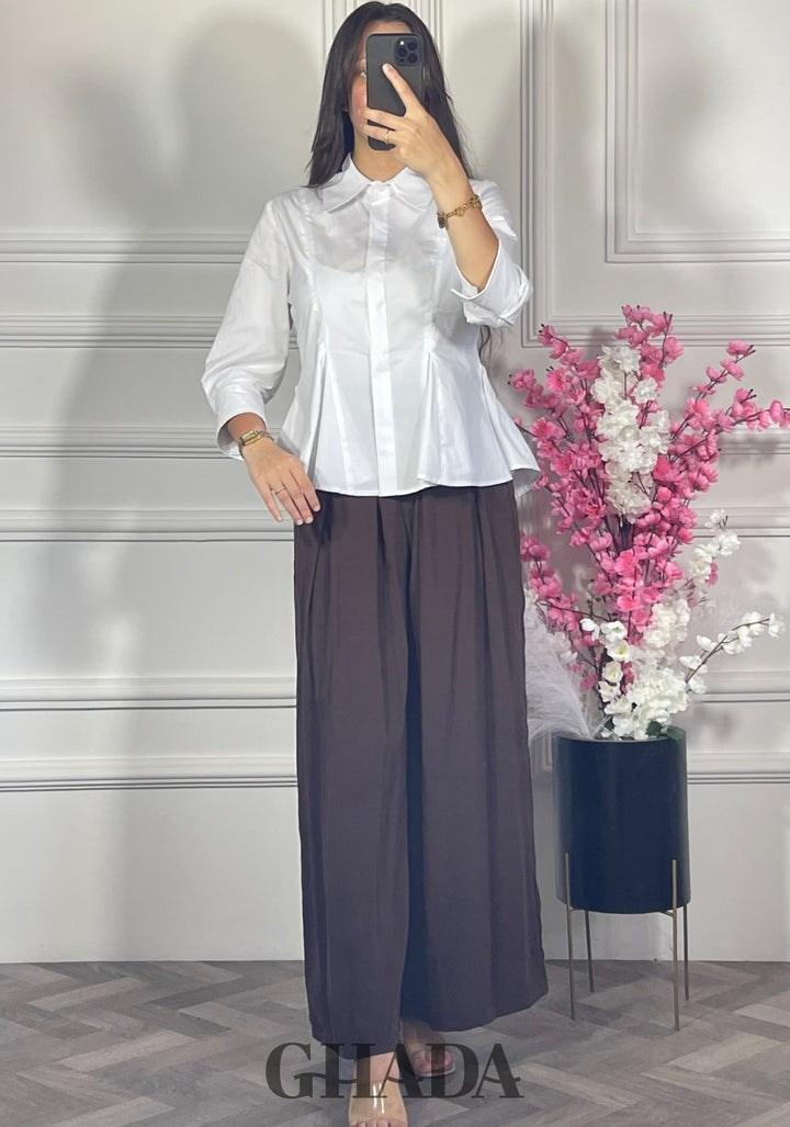 Chemise ceintrée à volants - Blanc