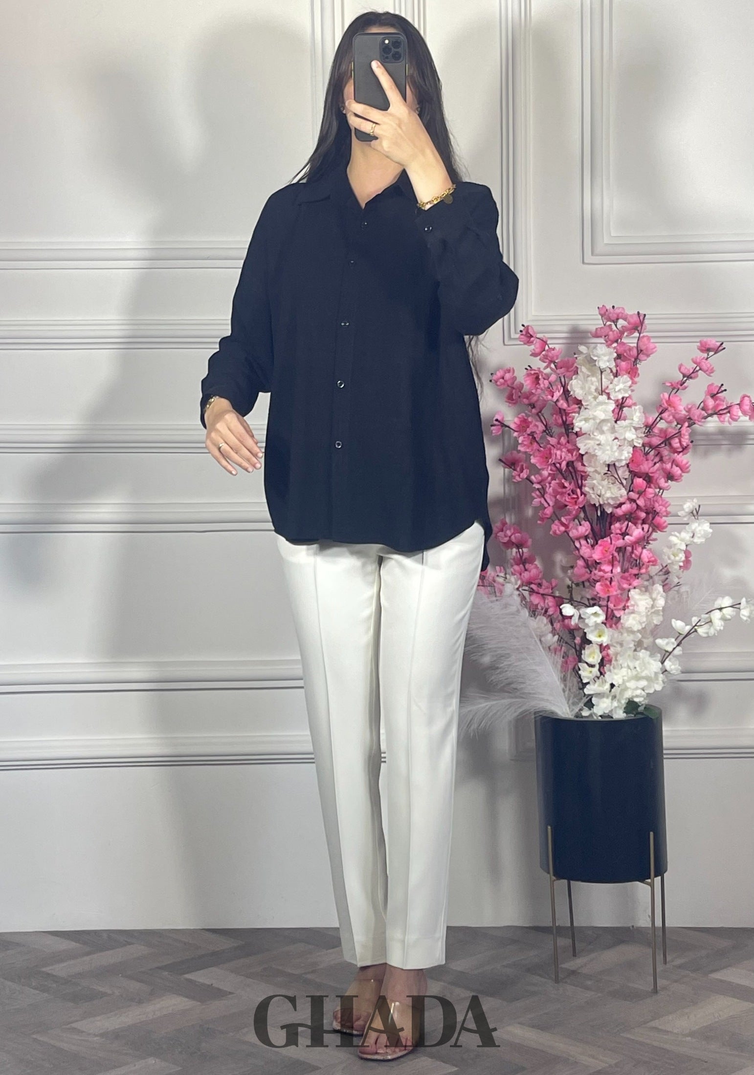 Chemise en lin  - Noir vue de dos - chemise femme - GHADA FASHION