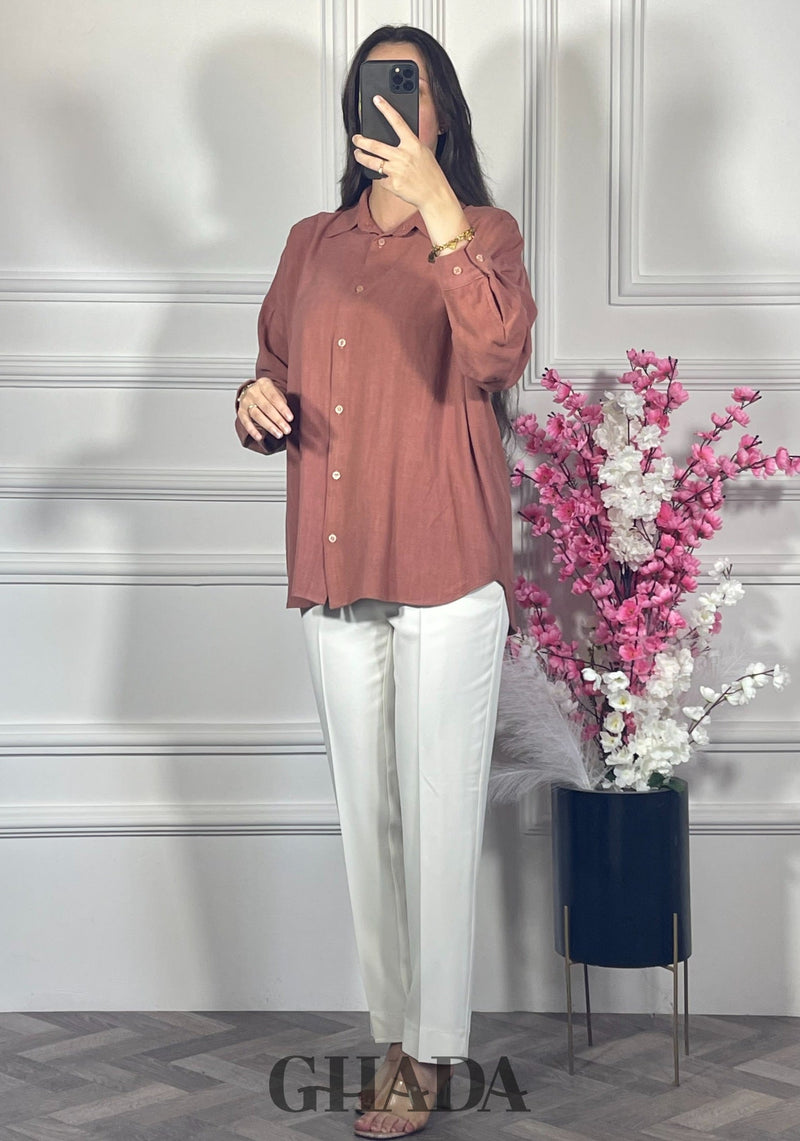 Chemise en lin  - Terracotta poudré