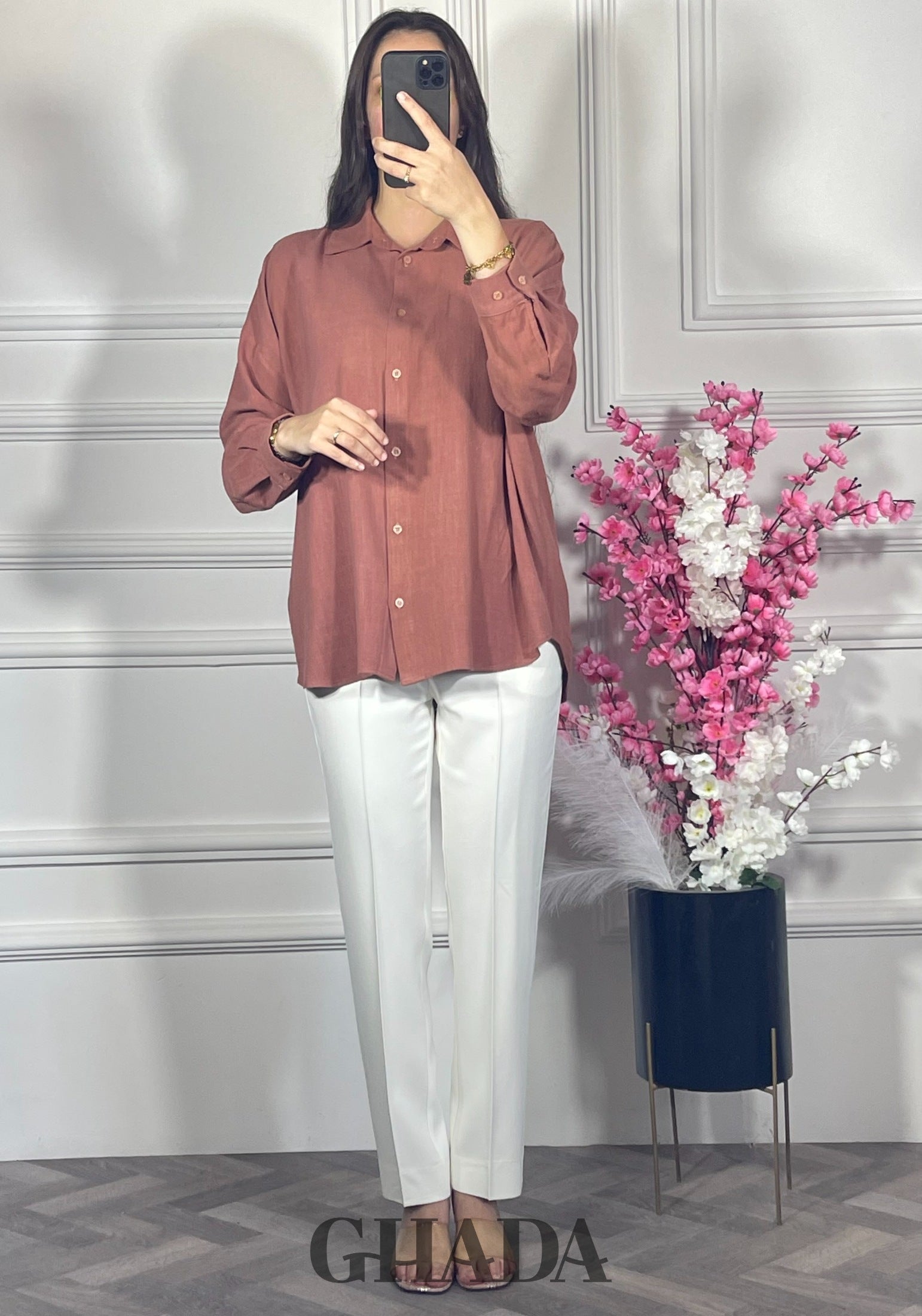 Chemise en lin  - Terracotta poudré vue de dos - chemise femme - GHADA FASHION