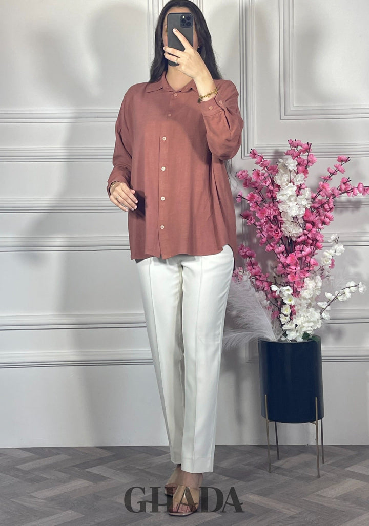 Chemise en lin  - Terracotta poudré