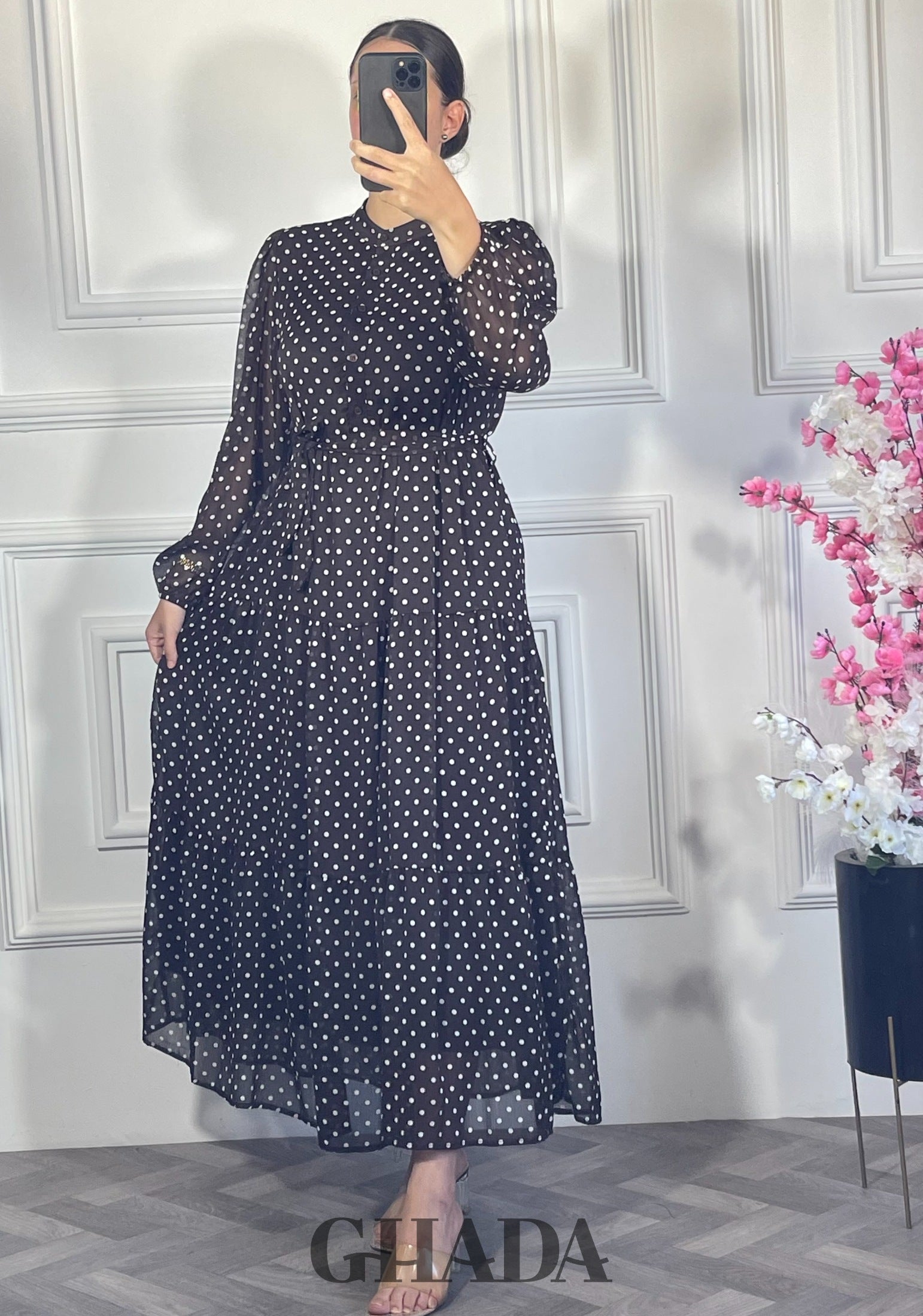 Robe longue polka dot  - marron chocolat vue de dos - robe longue femme - GHADA FASHION