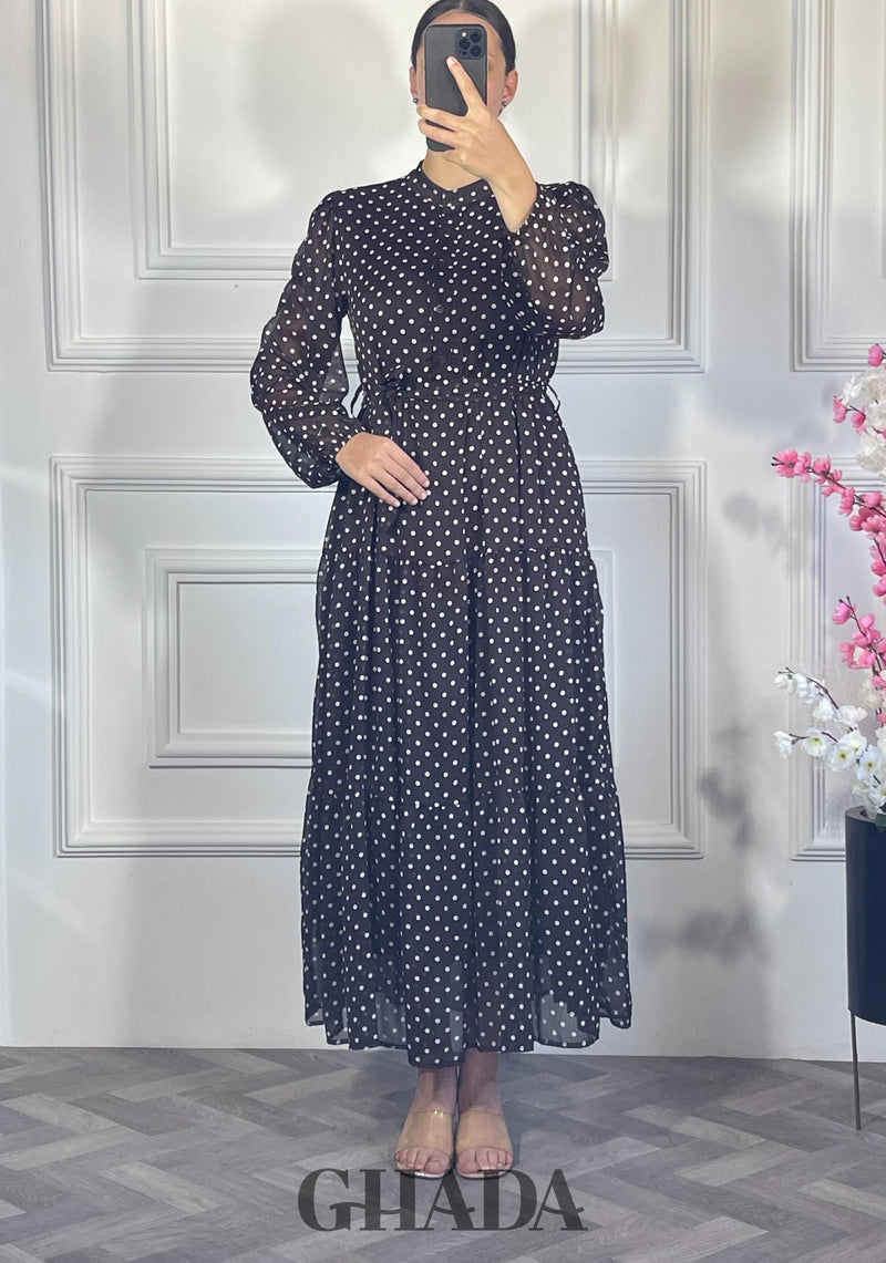 Robe longue polka dot  - marron chocolat