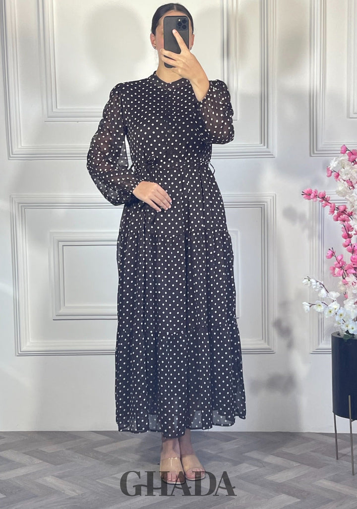 Robe longue polka dot  - marron chocolat