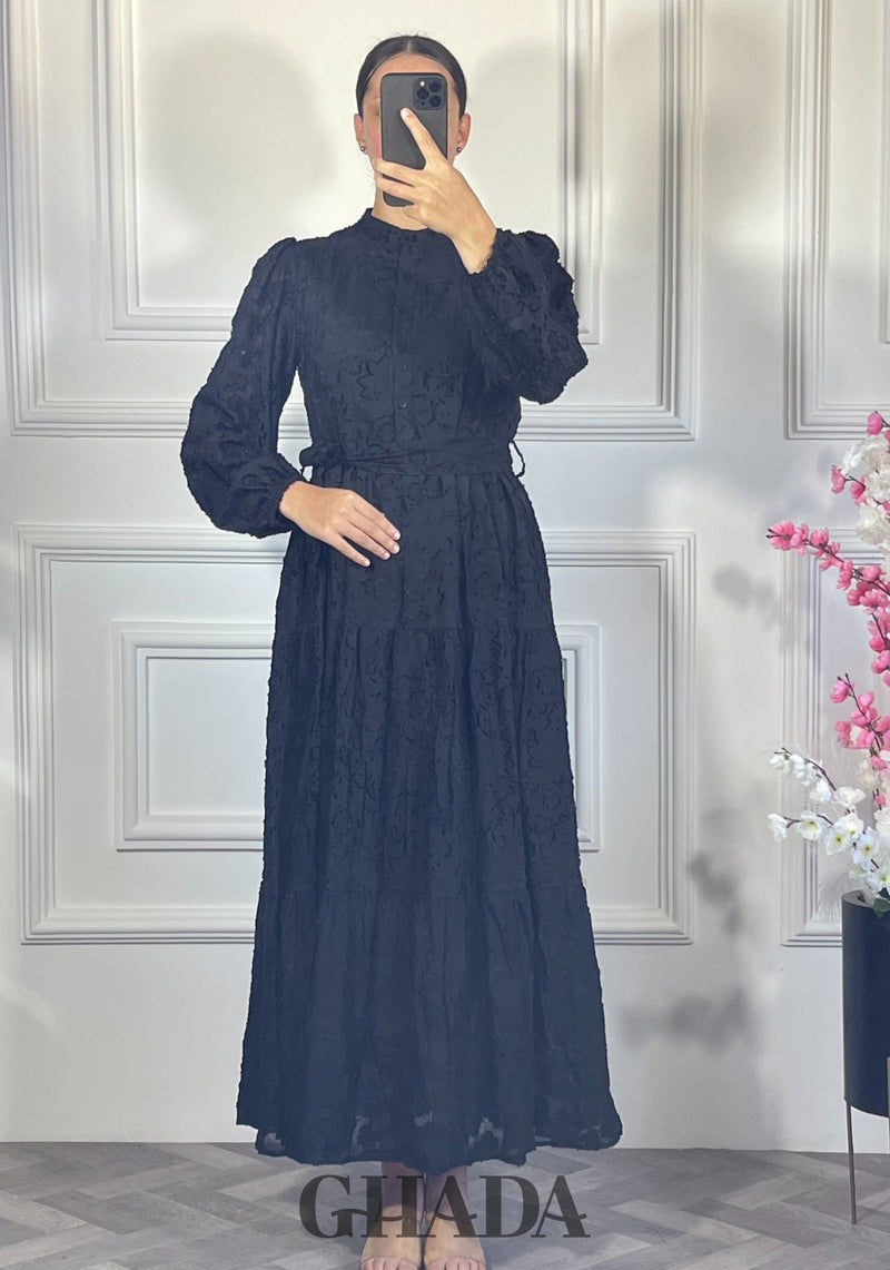 Robe brodée avec doublure - Noir