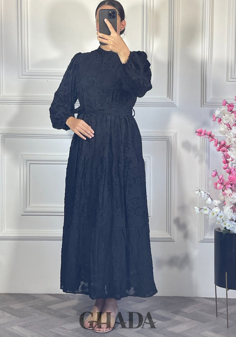 Robe brodée avec doublure - Noir