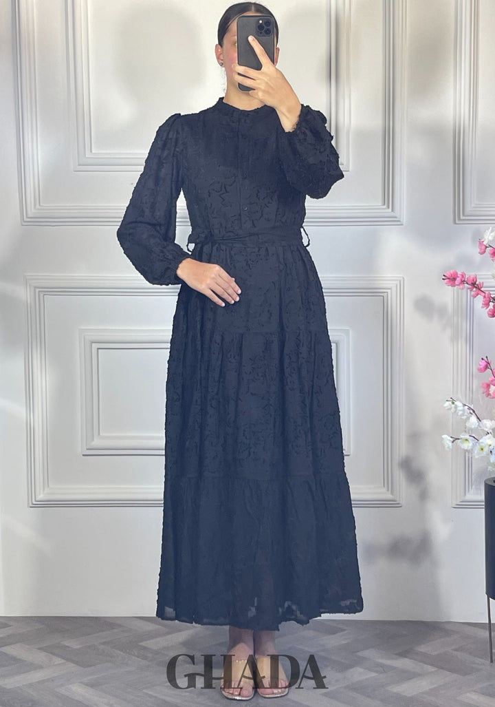 Robe brodée avec doublure - Noir