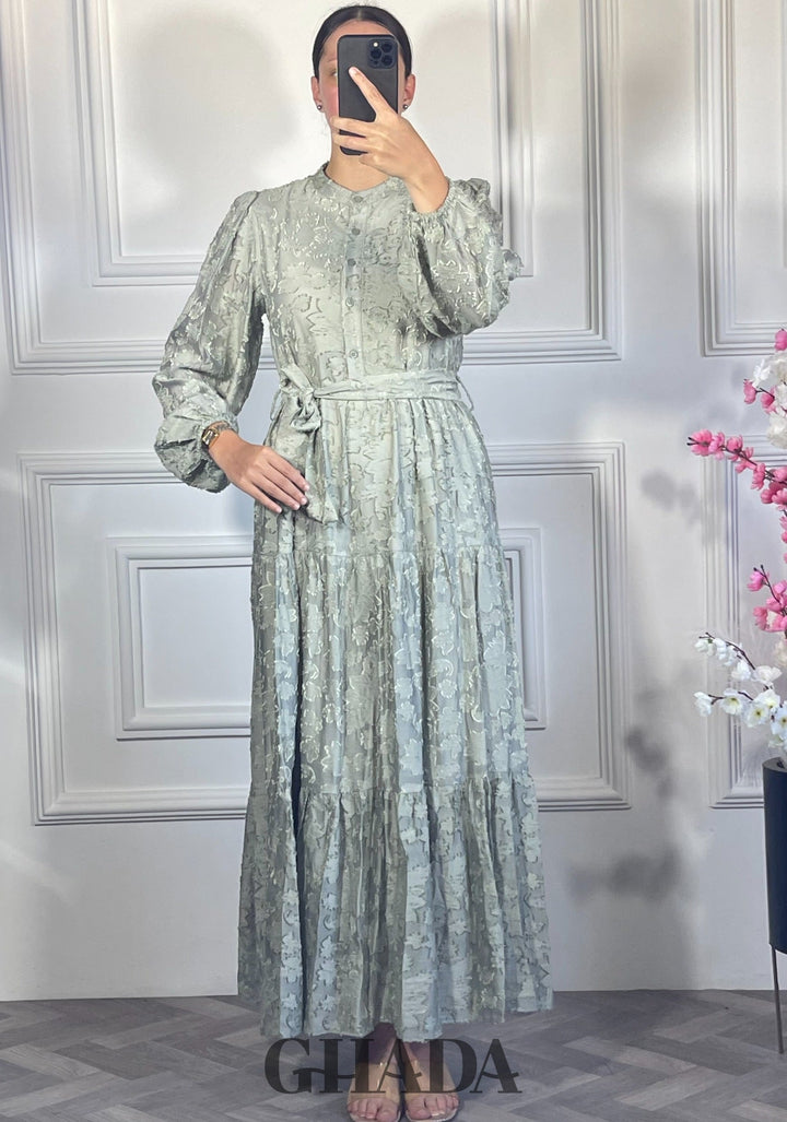 Robe brodée avec doublure - Vert olive