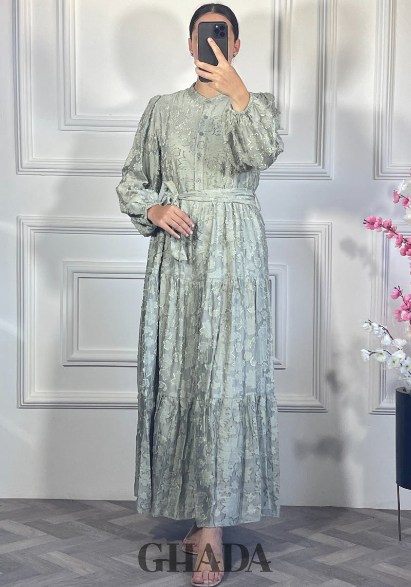 Robe brodée avec doublure - Vert olive