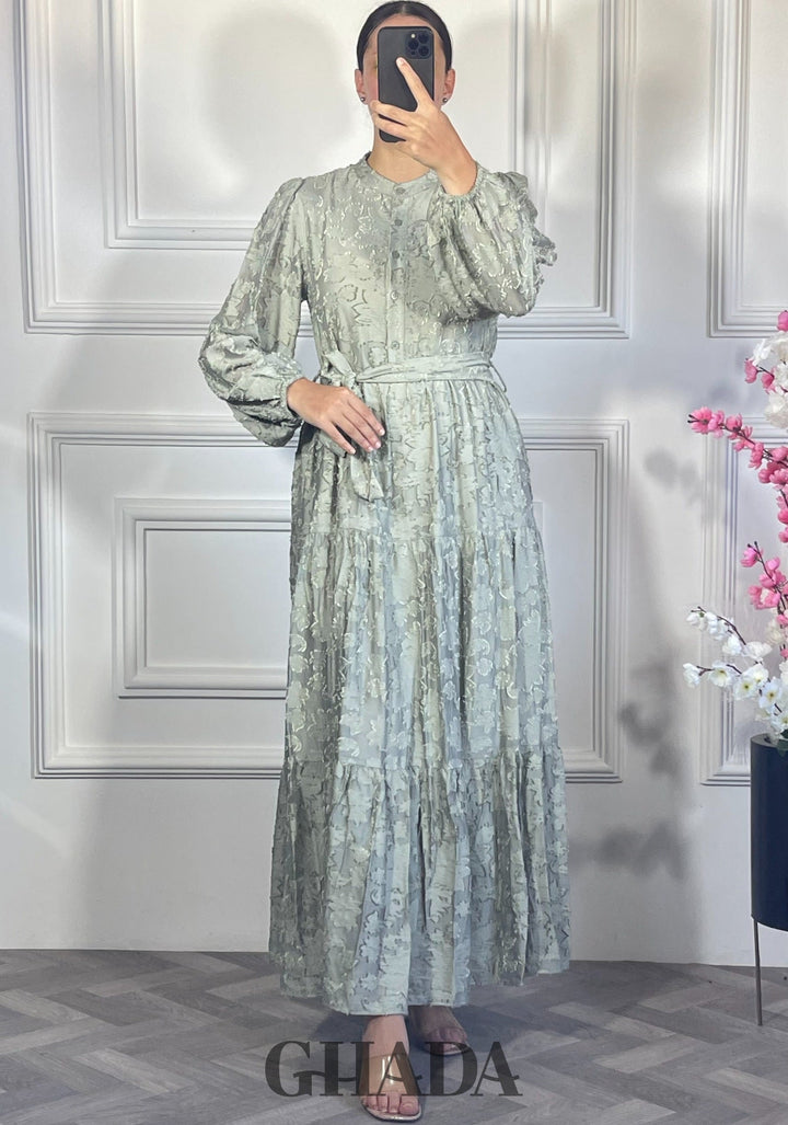 Robe brodée avec doublure - Vert olive