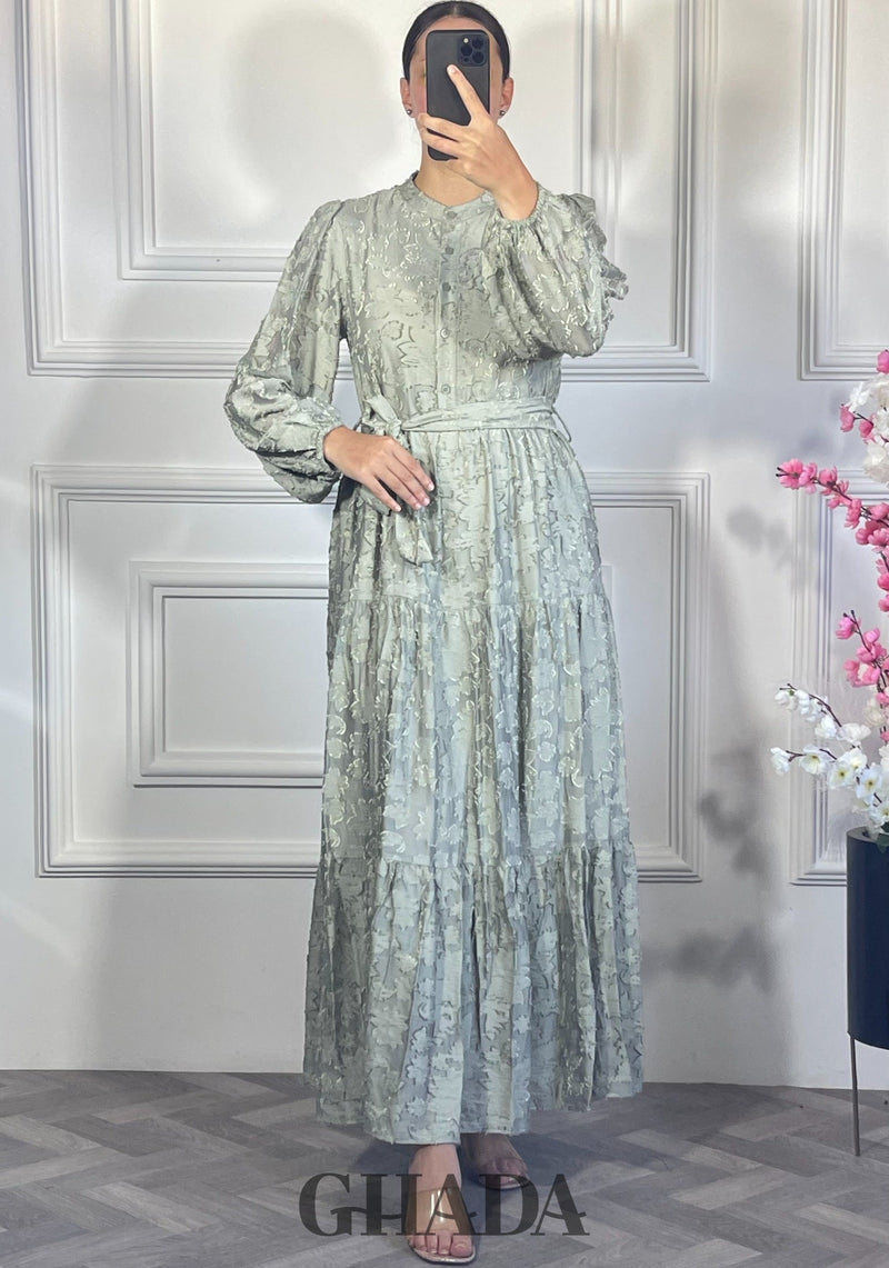 Robe brodée avec doublure - Vert olive