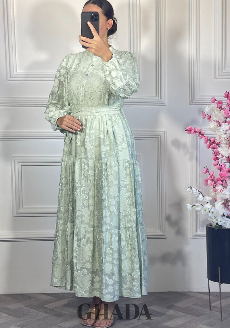 Robe brodée avec doublure - Vert eau