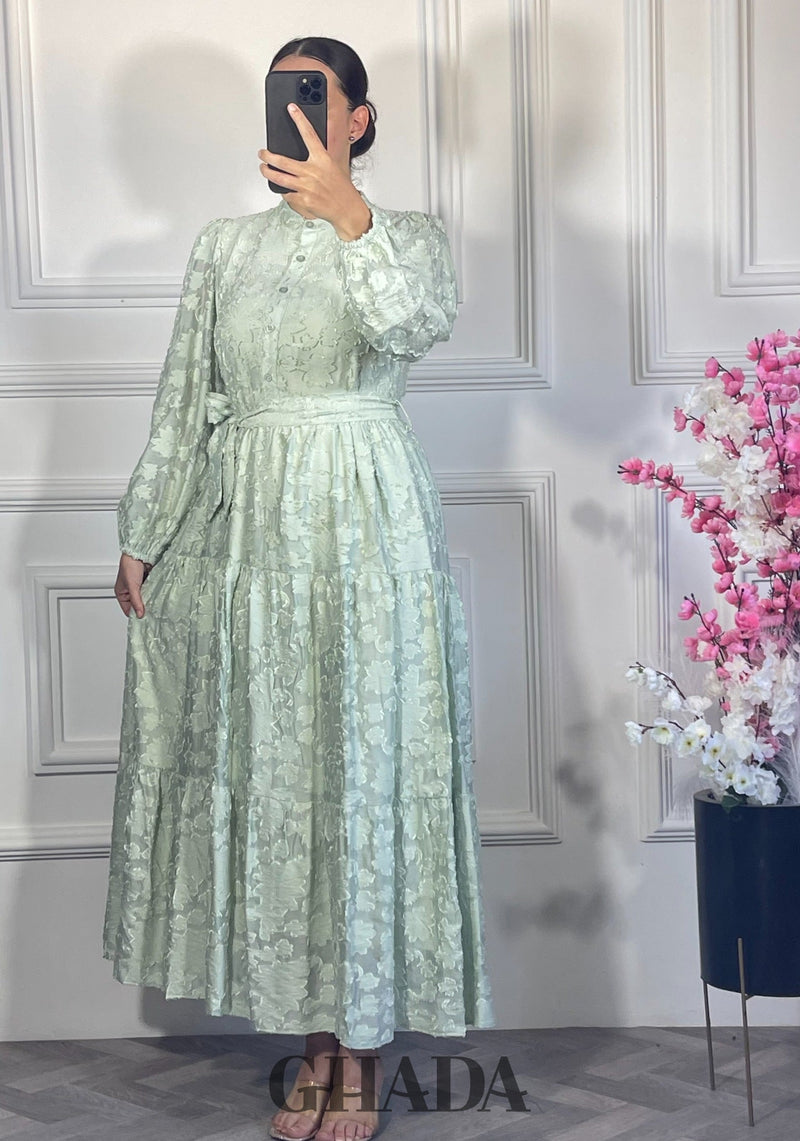 Robe brodée avec doublure - Vert eau