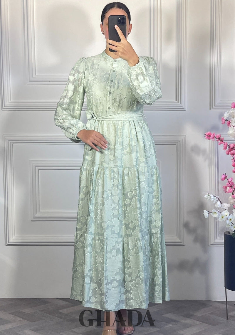 Robe brodée avec doublure - Vert eau