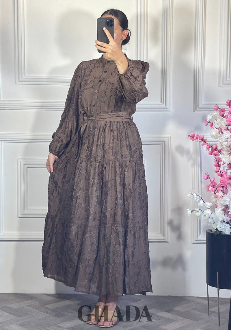 Robe brodée avec doublure - Marron chocolat