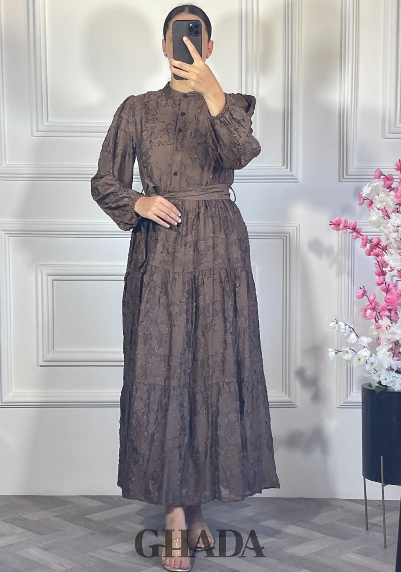 Robe brodée avec doublure - Marron chocolat