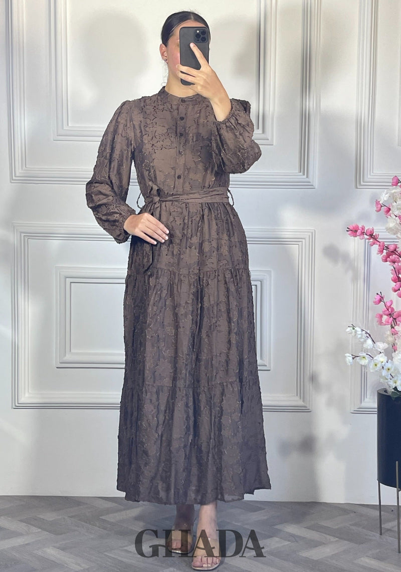 Robe brodée avec doublure - Marron chocolat