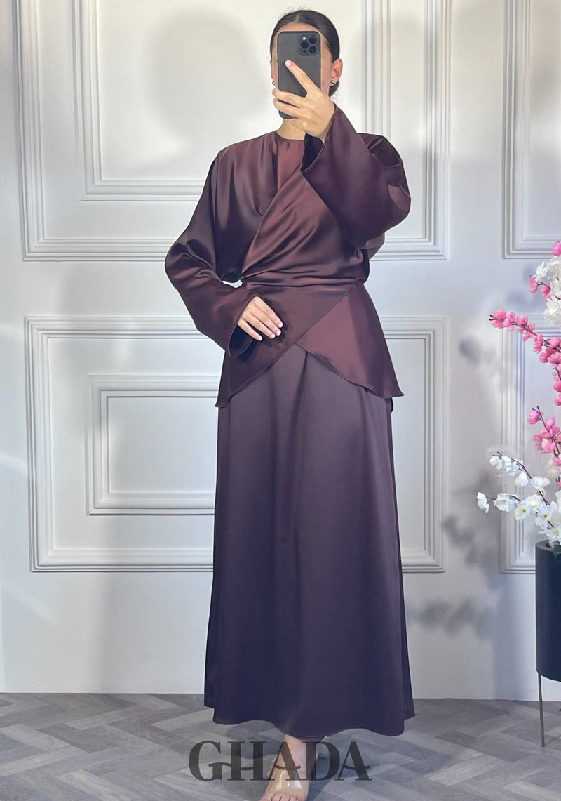 Ensemble robe sans manches avec haut à lactes - marron chocolat