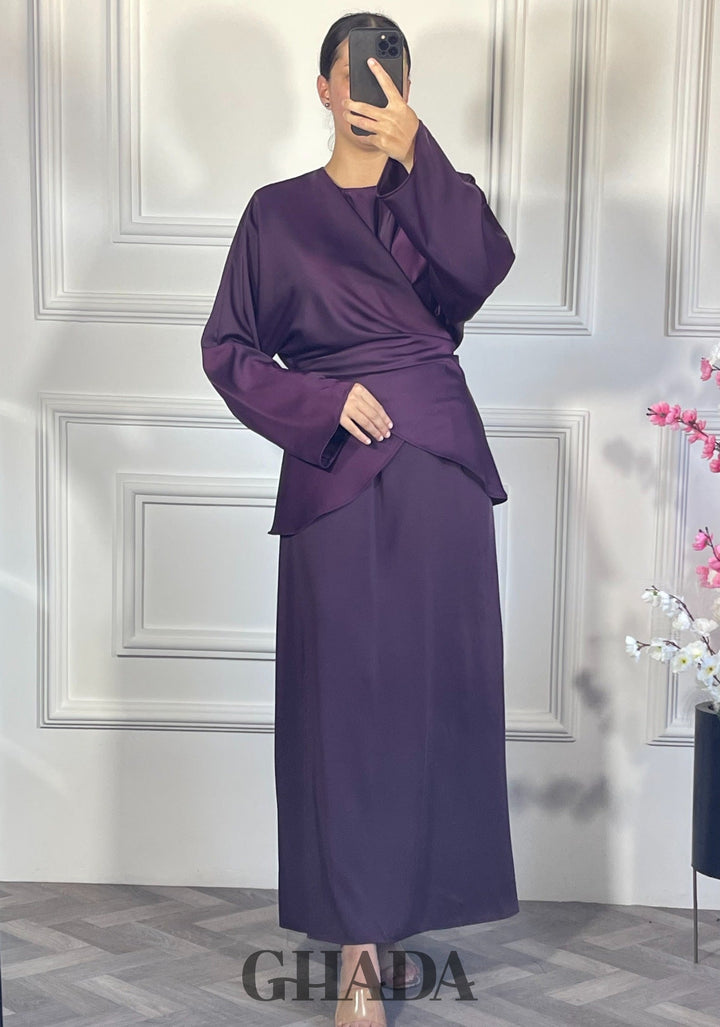 Ensemble robe sans manches avec haut à lactes - Mauve foncé
