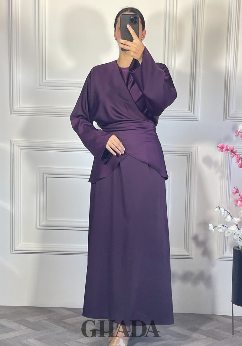 Ensemble robe sans manches avec haut à lactes - Mauve foncé