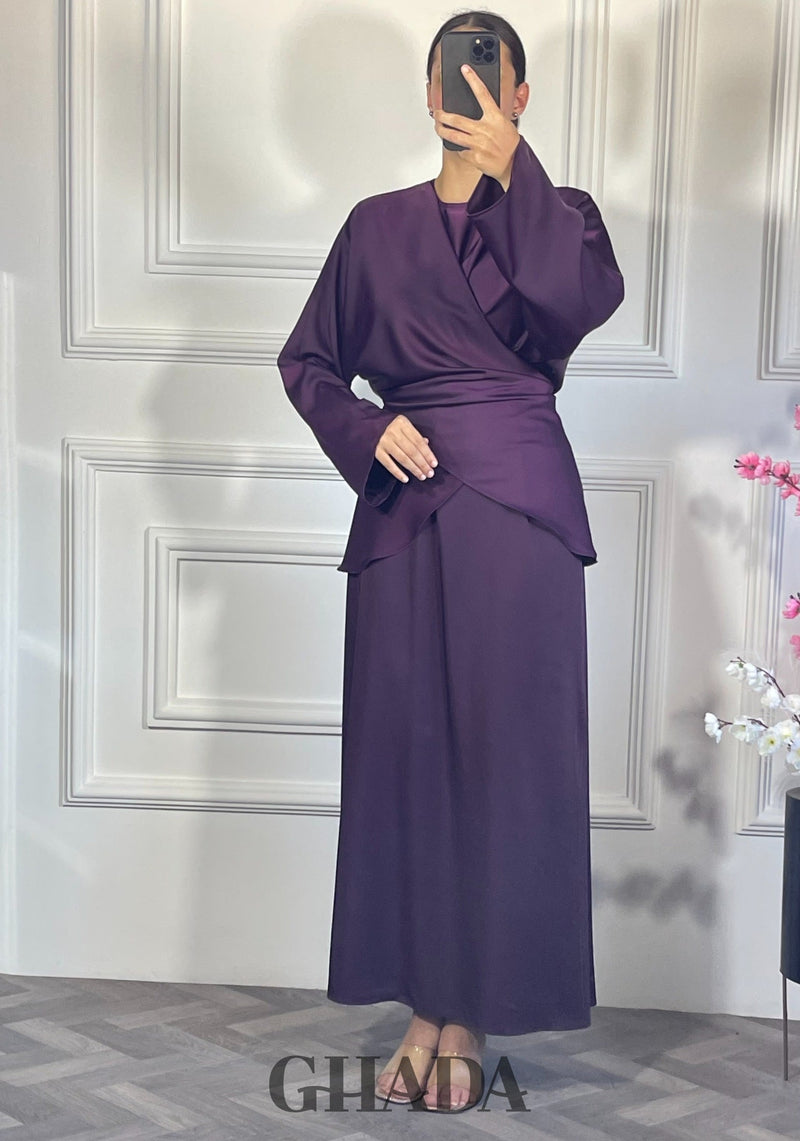 Ensemble robe sans manches avec haut à lactes - Mauve foncé