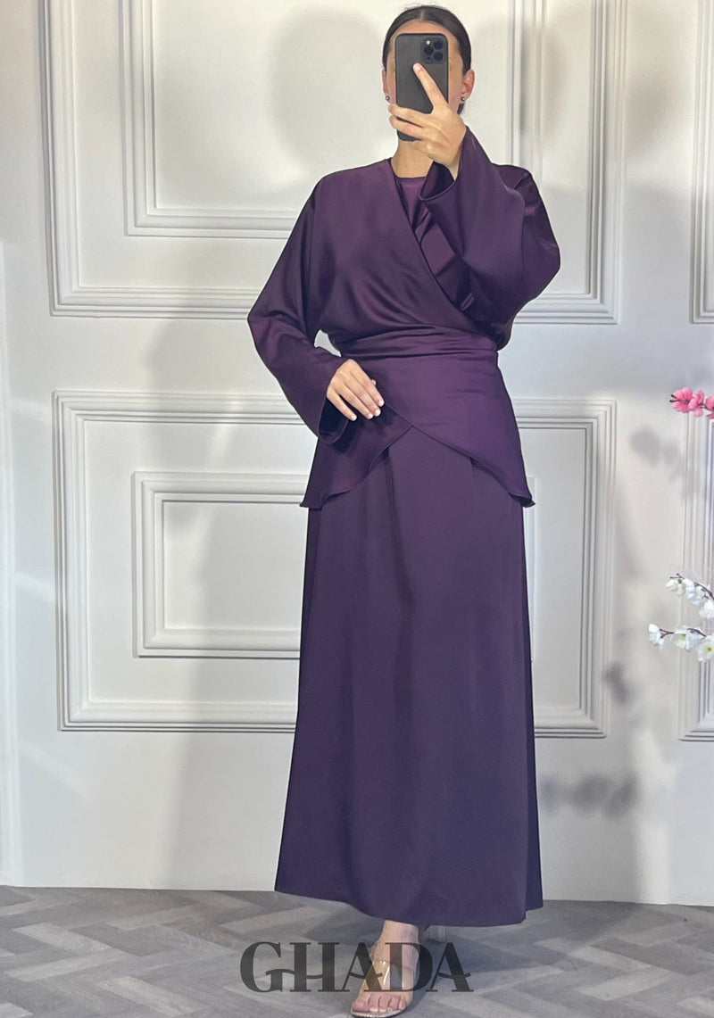 Ensemble robe sans manches avec haut à lactes - Mauve foncé
