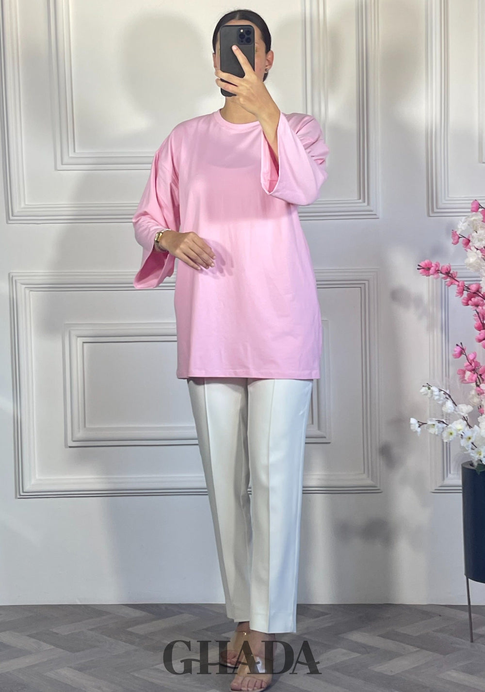 Pull avec manches trois quarts - Rose