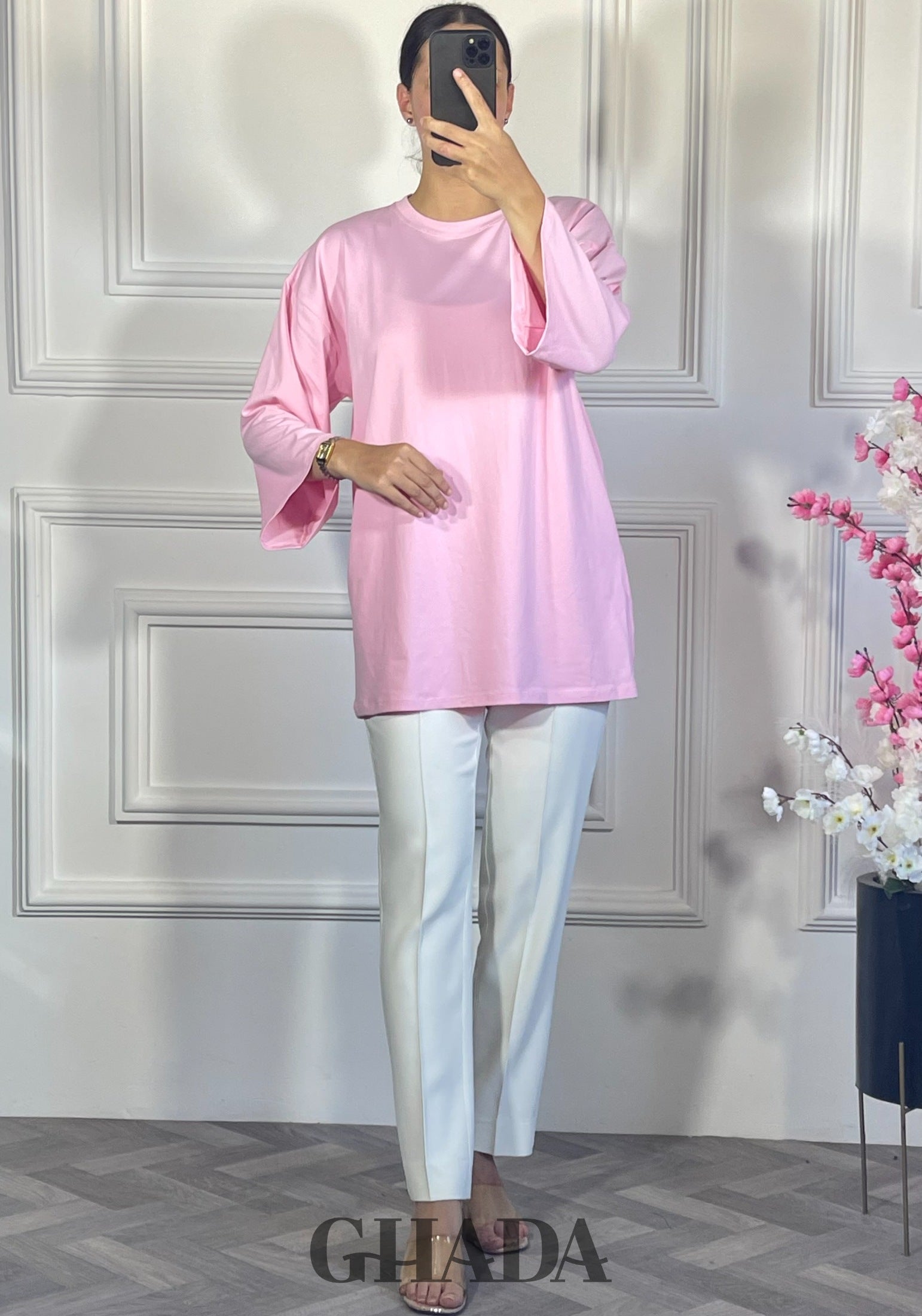 Pull avec manches trois quarts - Rose vue complète - chemise femme - GHADA FASHION