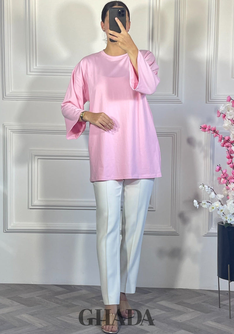 Pull avec manches trois quarts - Rose