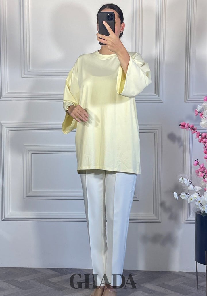 Pull avec manches trois quarts - Jaune beurre
