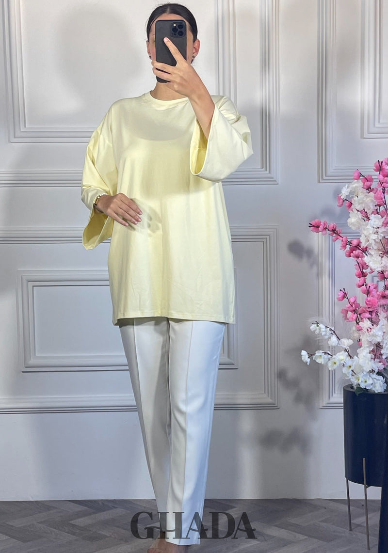 Pull avec manches trois quarts - Jaune beurre
