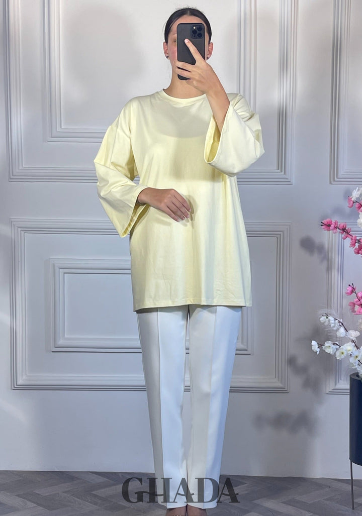 Pull avec manches trois quarts - Jaune beurre