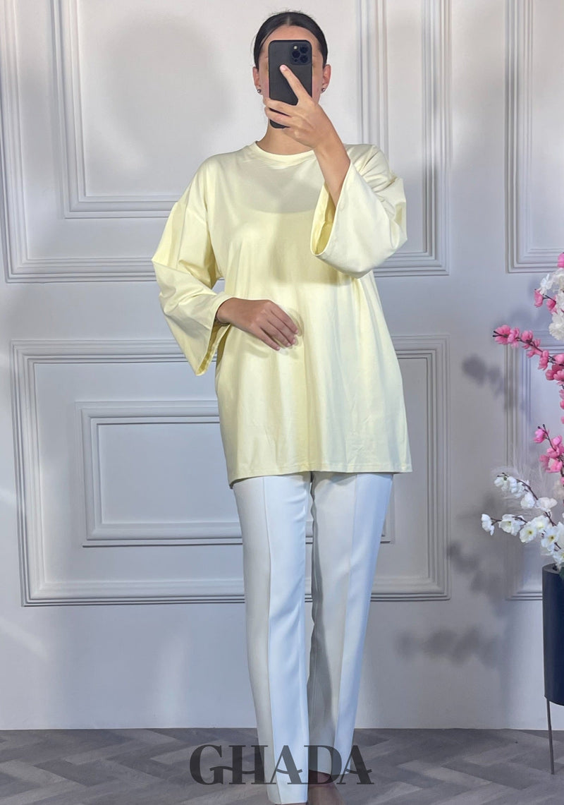 Pull avec manches trois quarts - Jaune beurre
