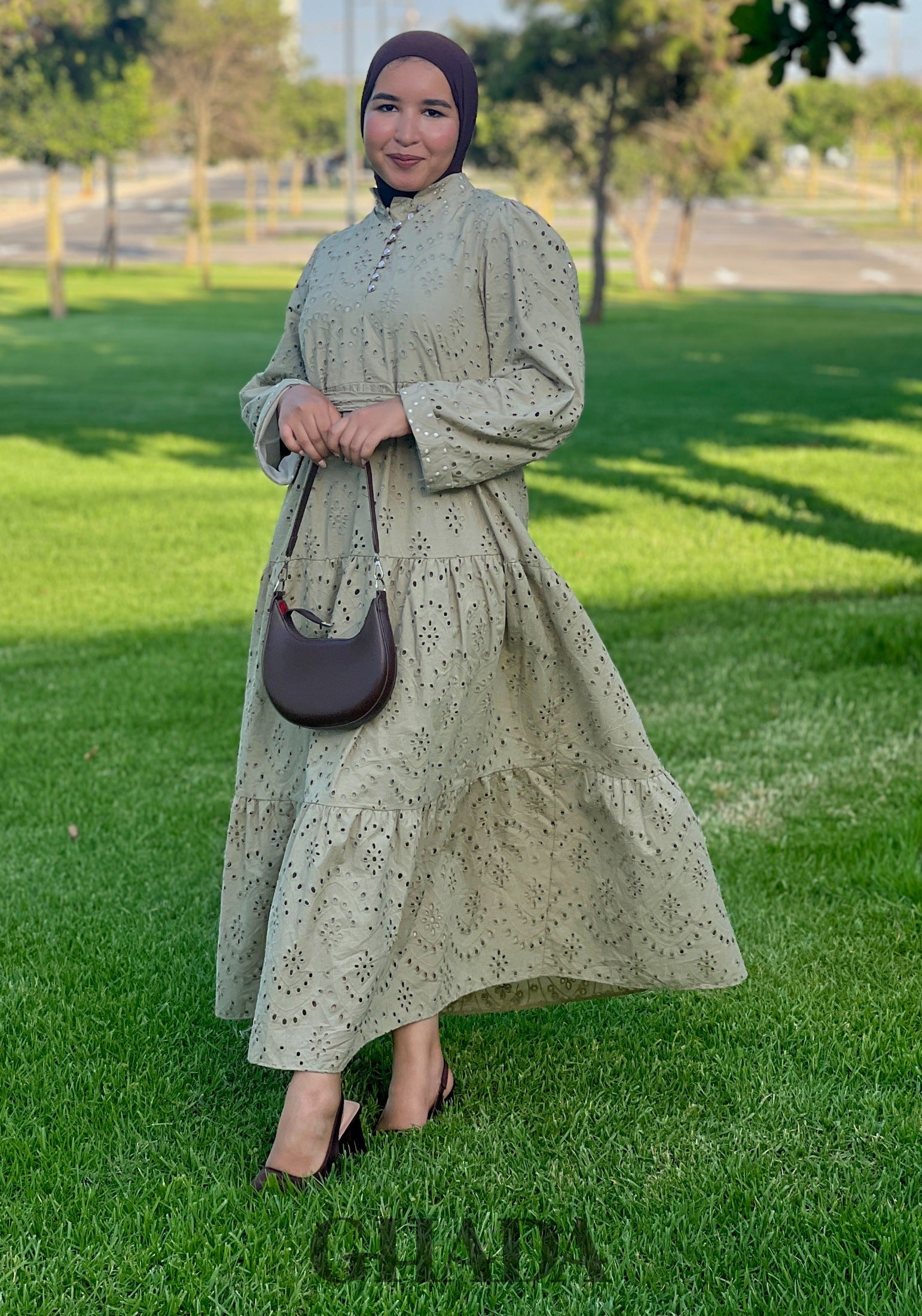 Robe brodée avec doublure - Vert