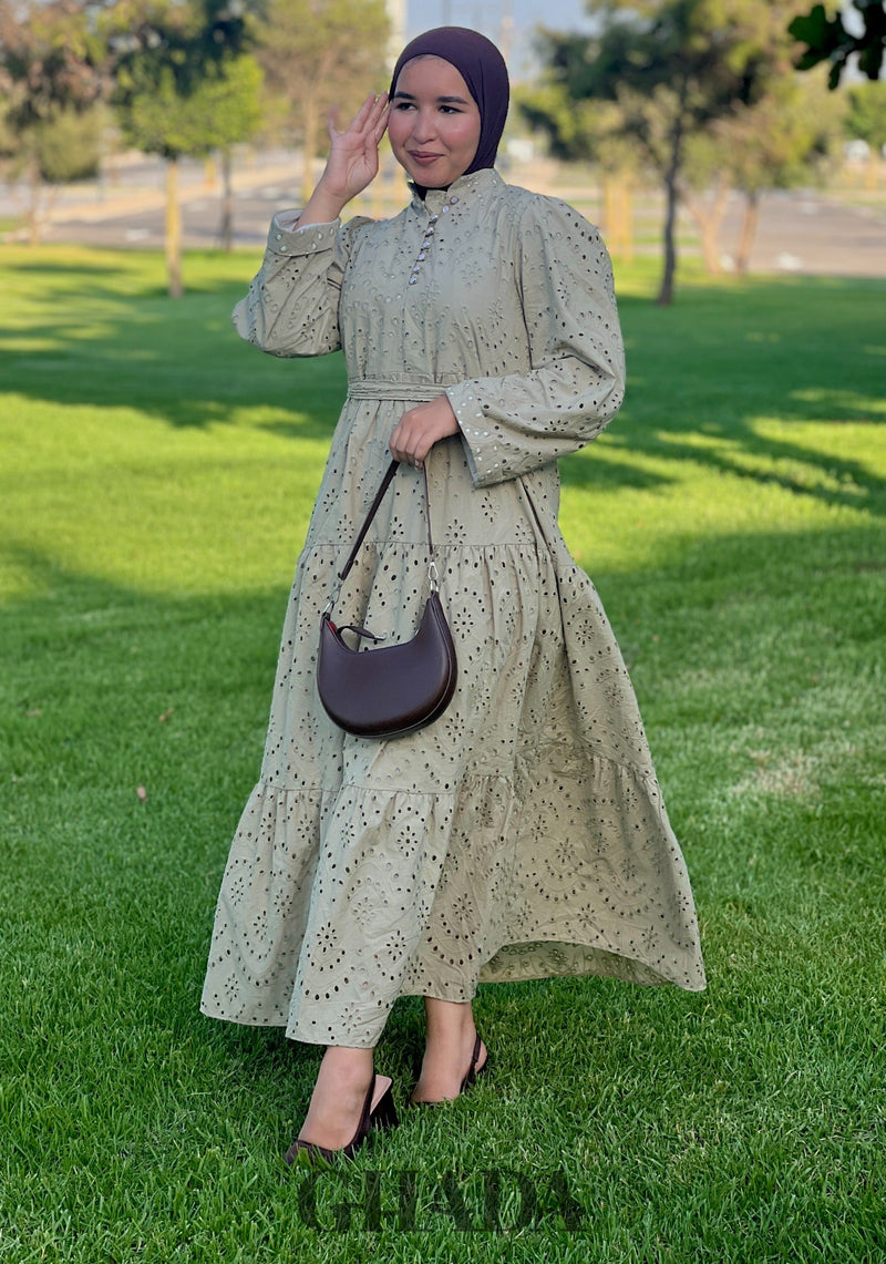 Robe brodée avec doublure - Vert