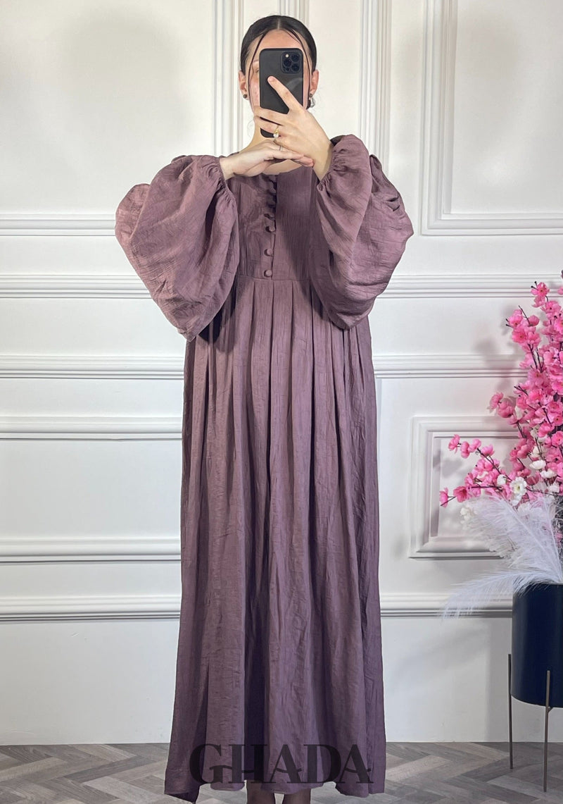 Robe en lin brodé - Mauve