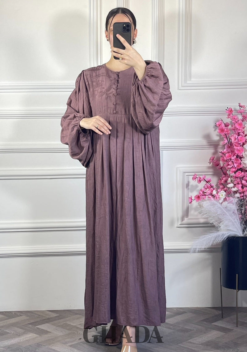 Robe en lin brodé - Mauve
