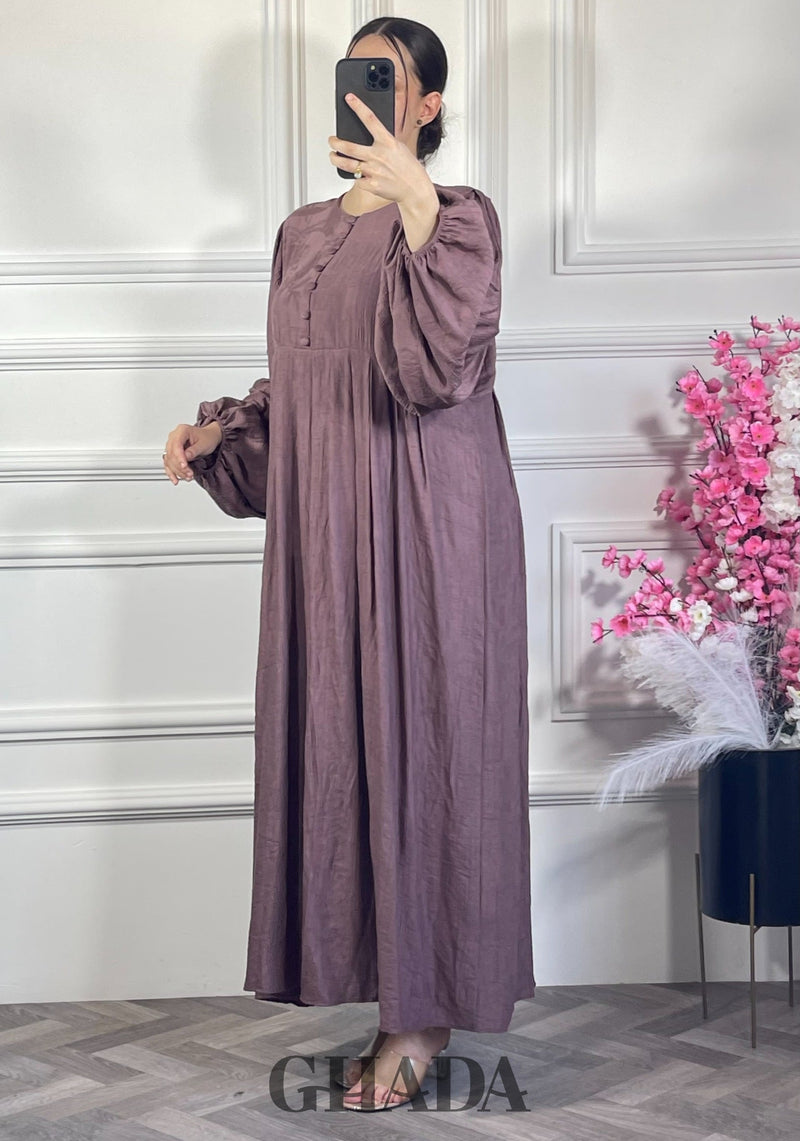 Robe en lin brodé - Mauve