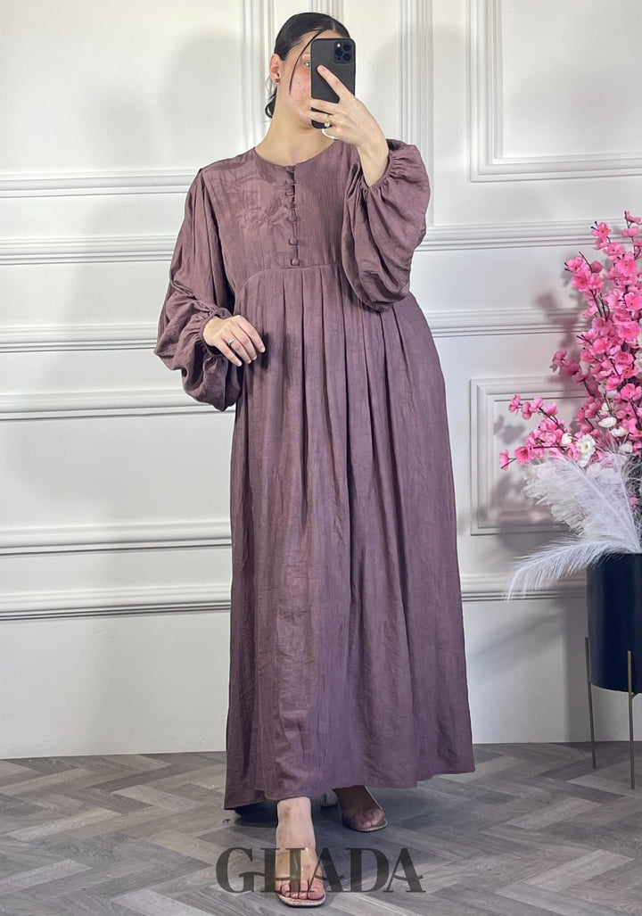 Robe en lin brodé - Mauve