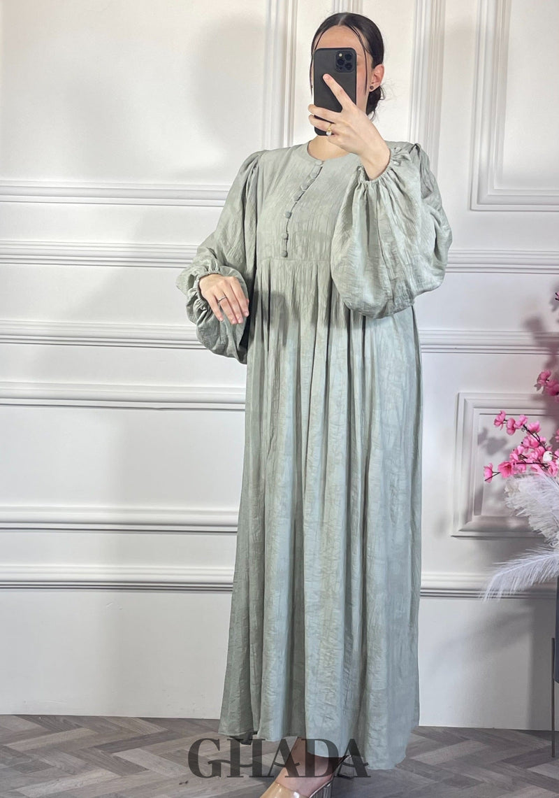Robe en lin brodé - Vert clair