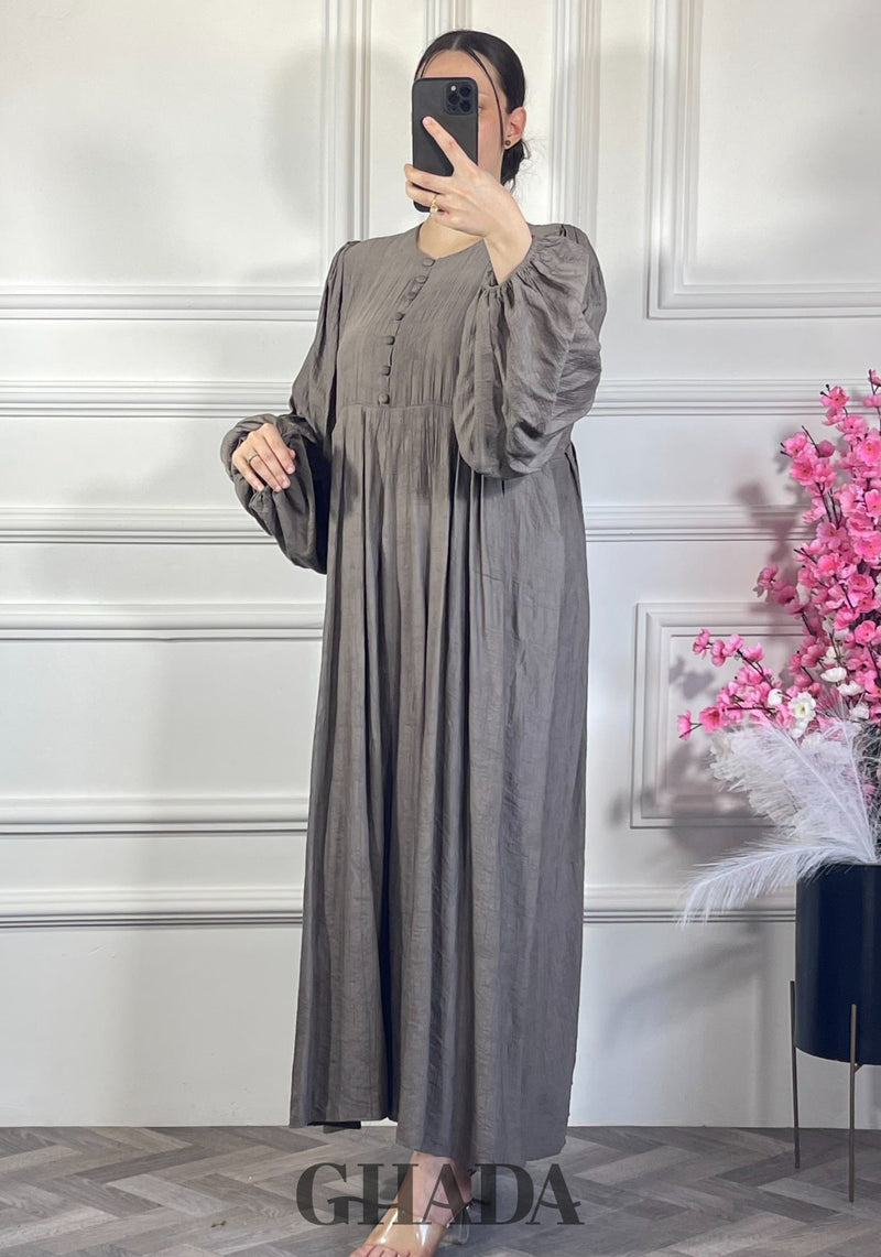 Robe en lin brodé - Marron