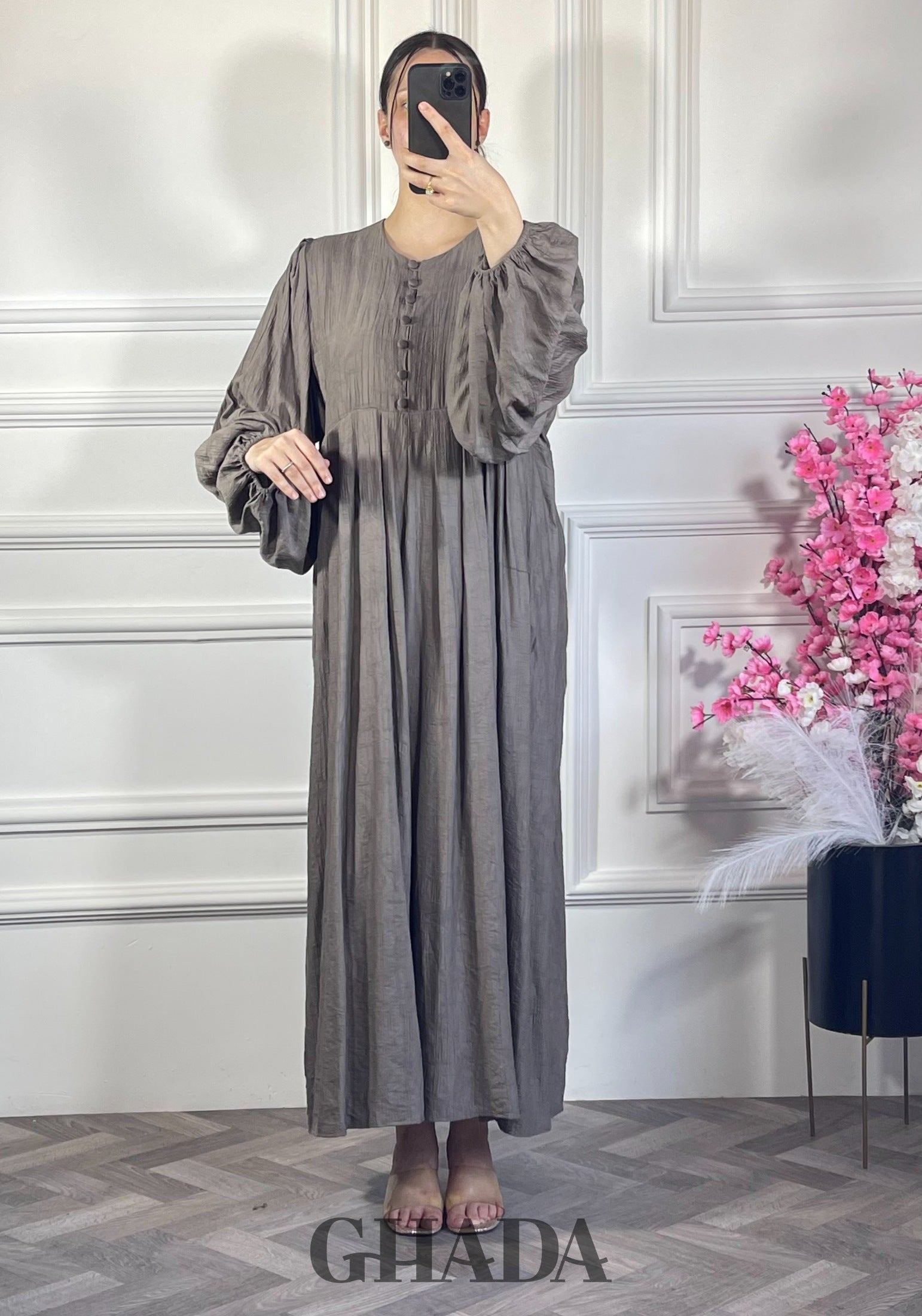 Robe en lin brodé - Marron détail broderie - ensemble femme - GHADA FASHION
