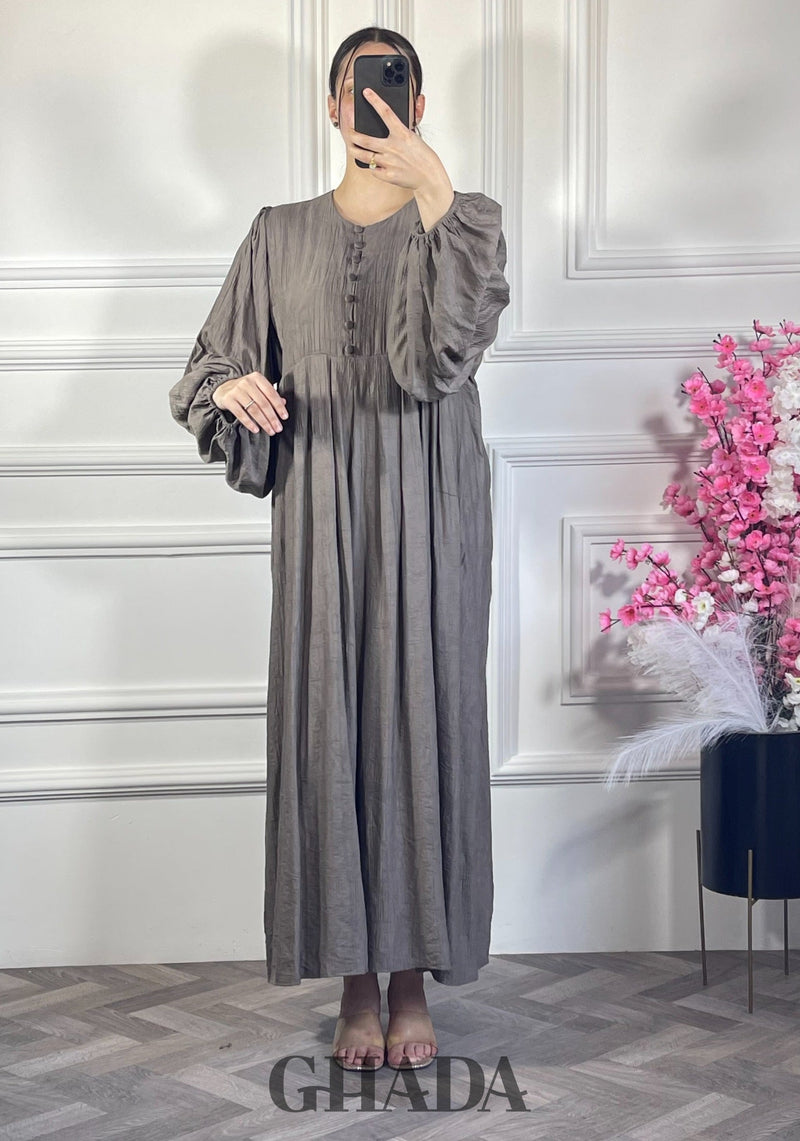 Robe en lin brodé - Marron
