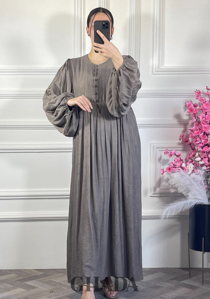 Robe en lin brodé - Marron