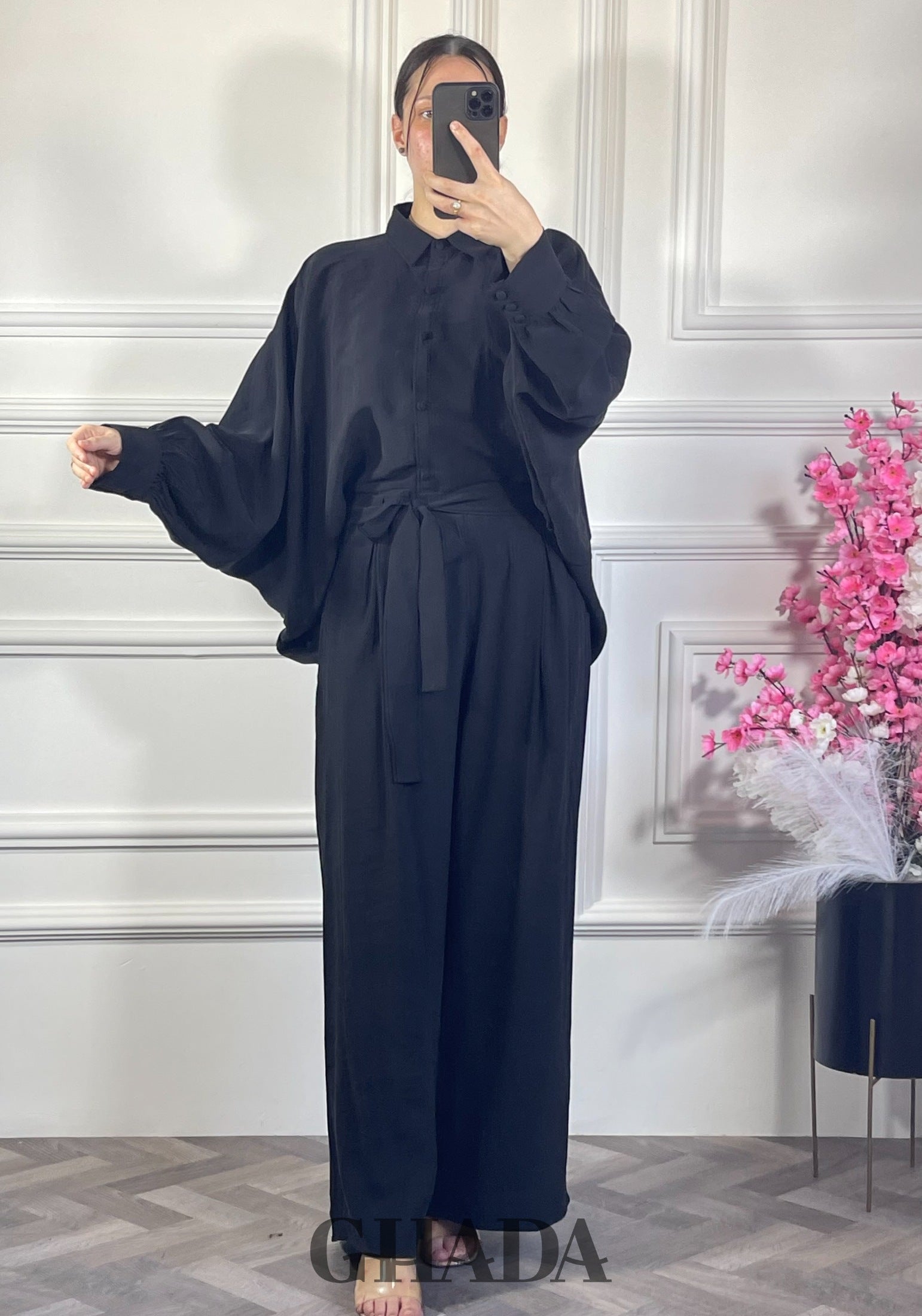Ensemble chemise avec pantalon  - Noir vue complète - ensemble femme - GHADA FASHION