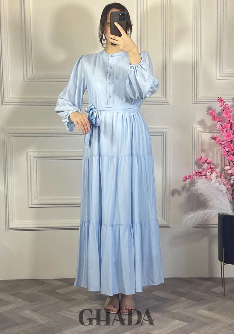 Robe en lin froissé - Bleu ciel