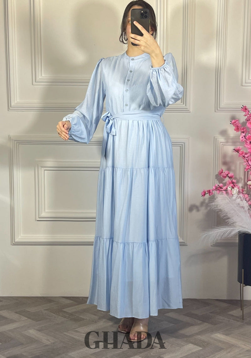 Robe en lin froissé - Bleu ciel